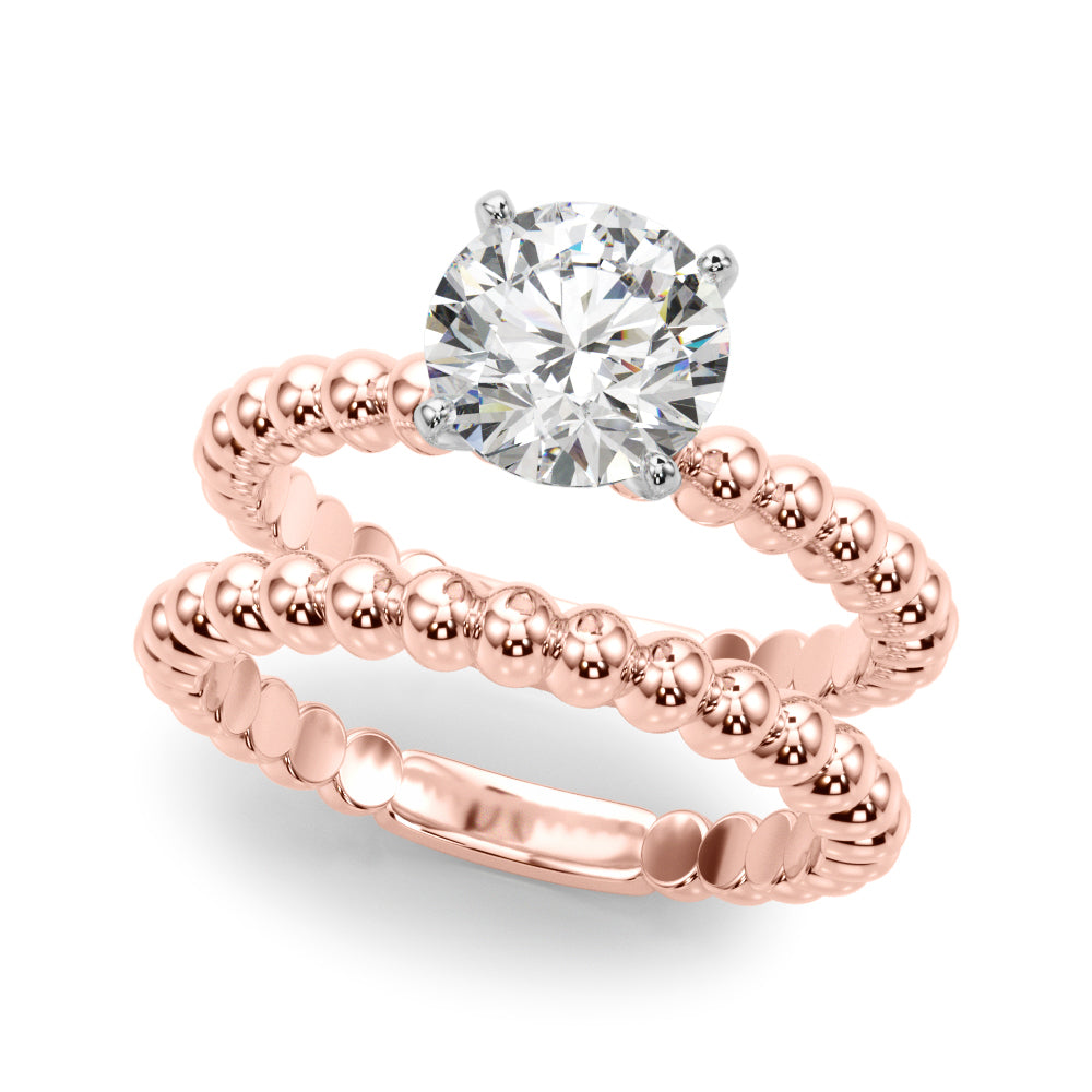 Classic Bead Engagement Ring Round Diamond Engagement Ring — 9K/18K Gold & Platinum