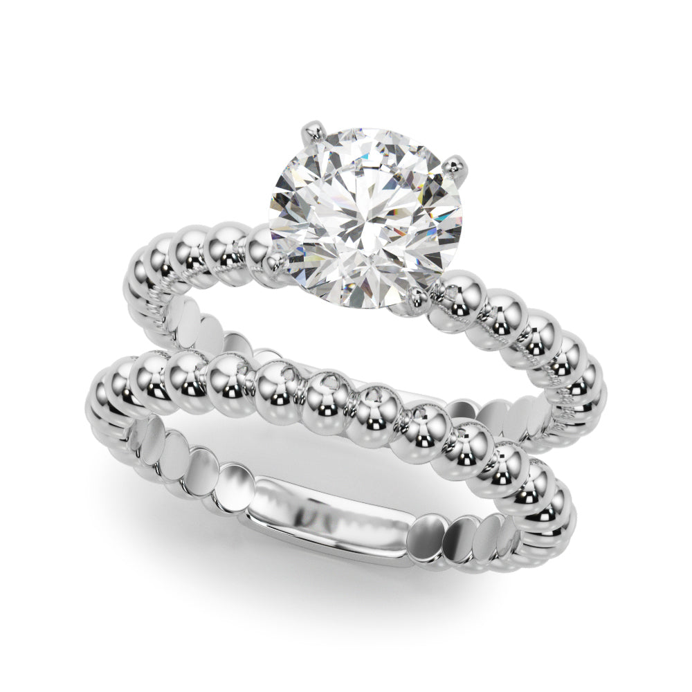 Classic Bead Engagement Ring Round Diamond Engagement Ring — 9K/18K Gold & Platinum