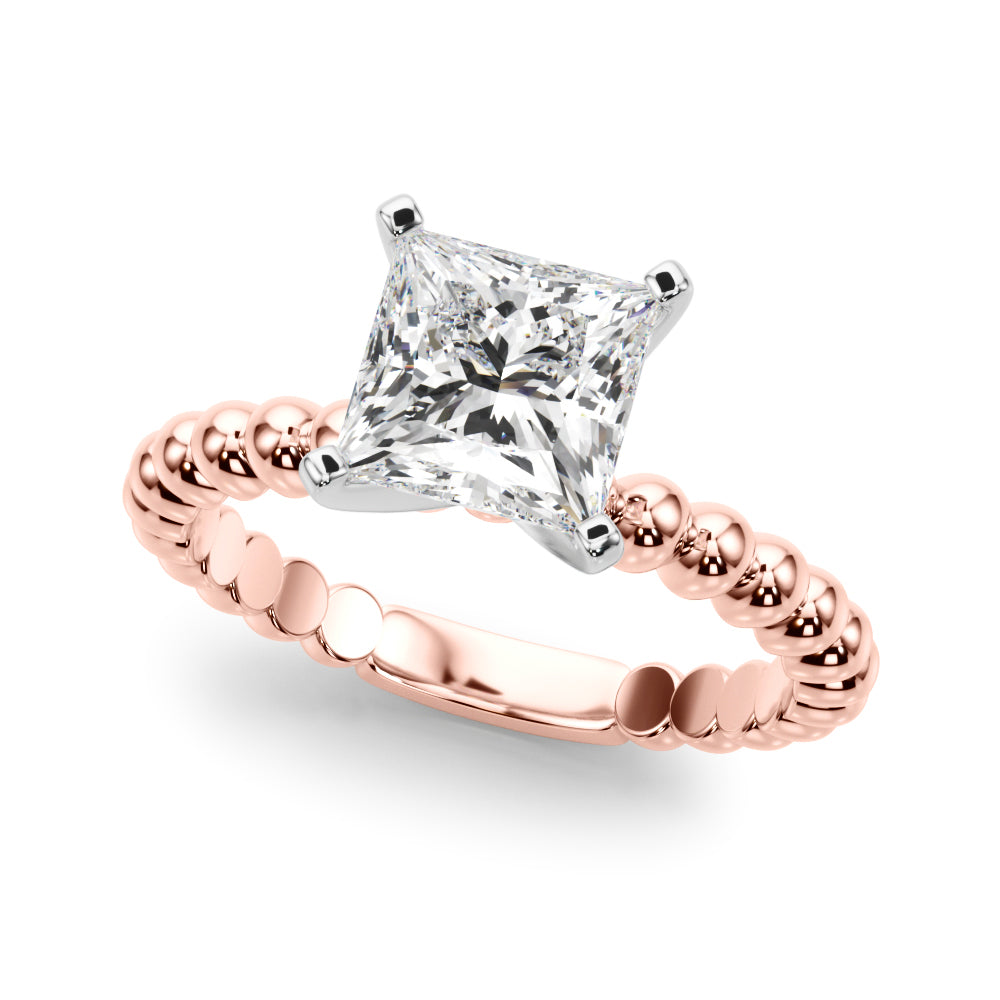 Classic Bead Engagement Ring Round Diamond Engagement Ring — 9K/18K Gold & Platinum