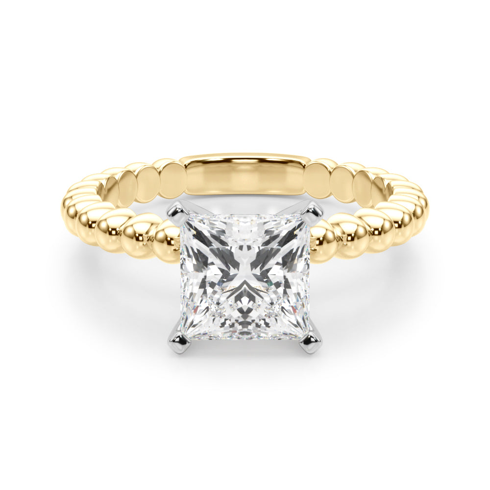 Classic Bead Engagement Ring Round Diamond Engagement Ring — 9K/18K Gold & Platinum