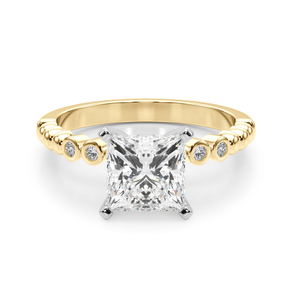 Timeless Beaded Bezel Set Engagement Ring Round Diamond Engagement Ring — 9K/18K Gold & Platinum