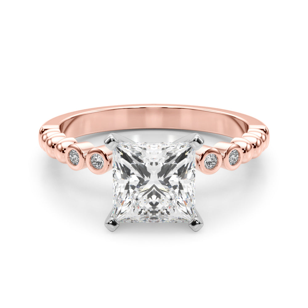 Timeless Beaded Bezel Set Engagement Ring Round Diamond Engagement Ring — 9K/18K Gold & Platinum