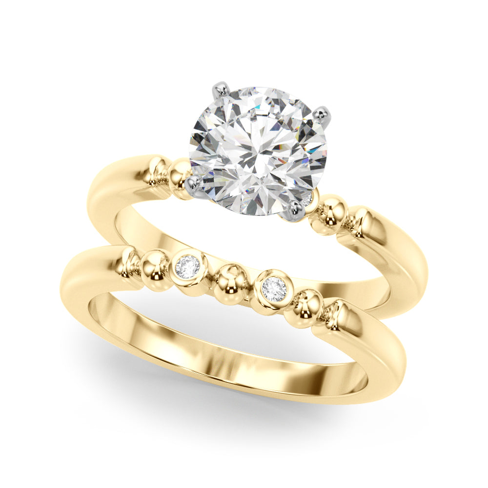 Elegant Beaded Bezel Set Engagement Ring Round Diamond Engagement Ring — 9K/18K Gold & Platinum