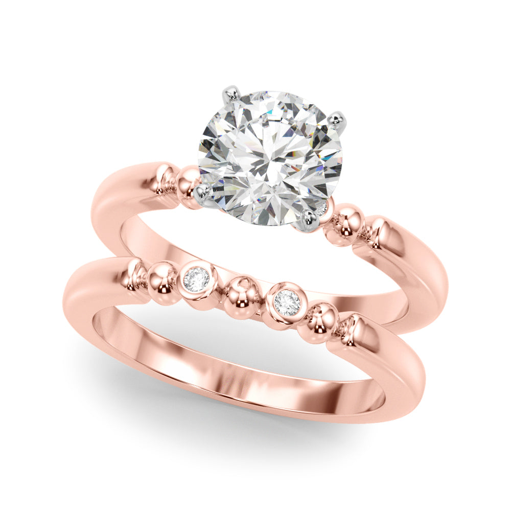 Elegant Beaded Bezel Set Engagement Ring Round Diamond Engagement Ring — 9K/18K Gold & Platinum