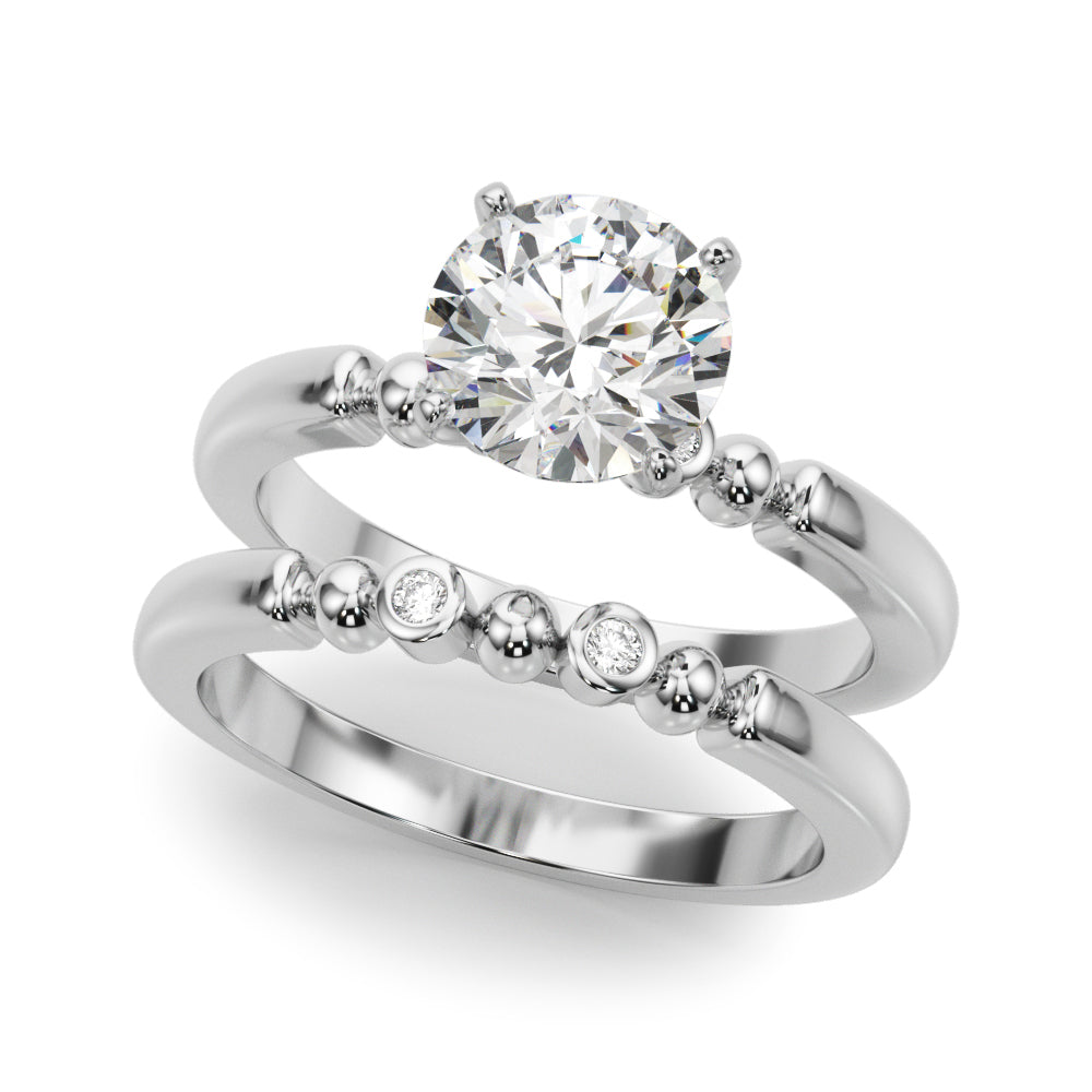 Elegant Beaded Bezel Set Engagement Ring Round Diamond Engagement Ring — 9K/18K Gold & Platinum