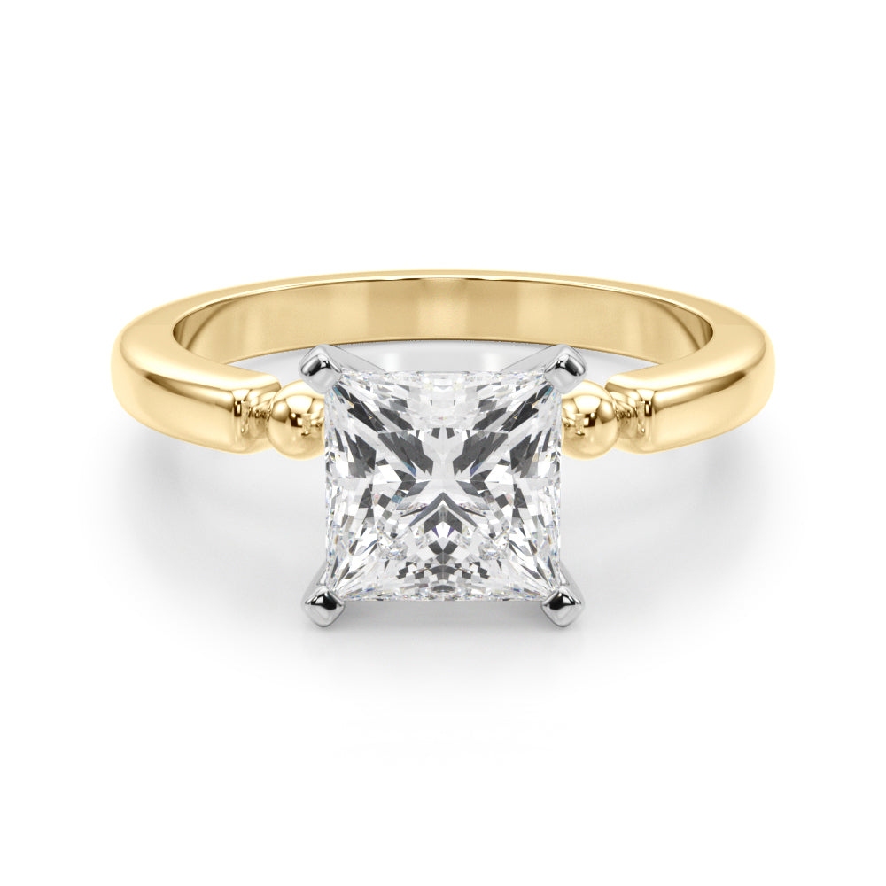 Elegant Beaded Bezel Set Engagement Ring Round Diamond Engagement Ring — 9K/18K Gold & Platinum