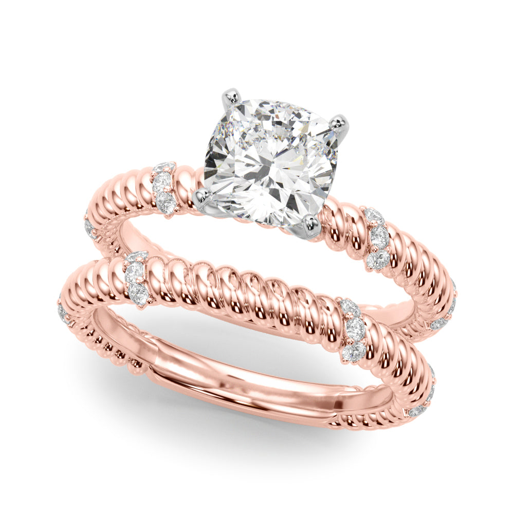 Heirloom Cable Dia Engagement Ring Round Diamond Engagement Ring — 9K/18K Gold & Platinum