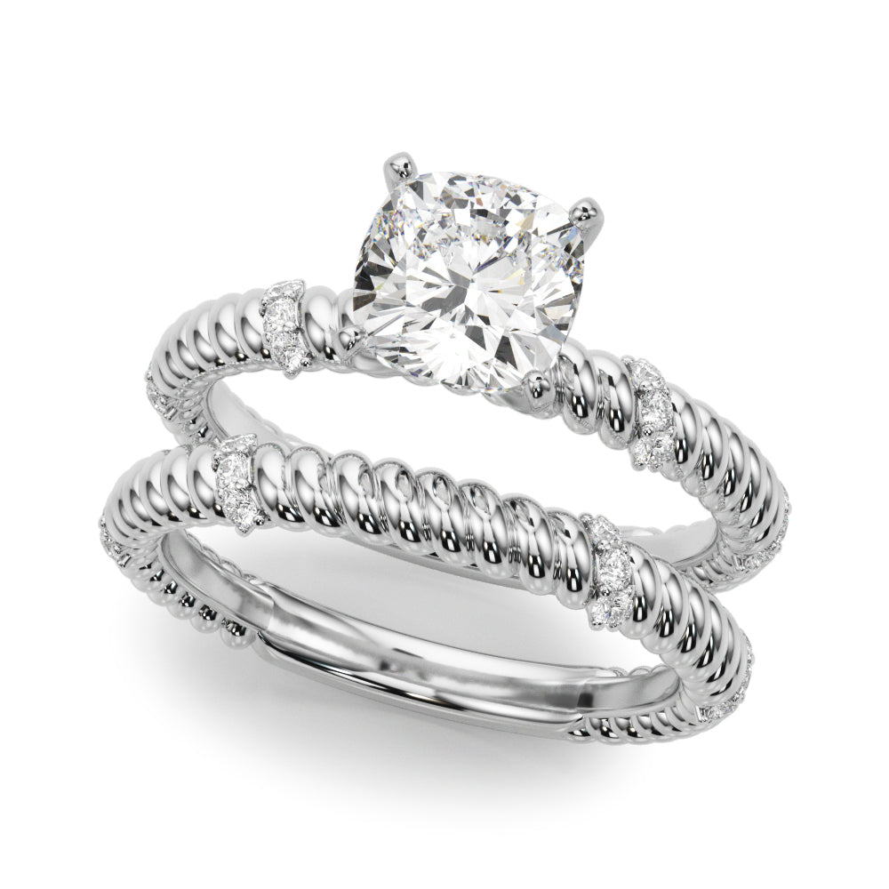 Heirloom Cable Dia Engagement Ring Round Diamond Engagement Ring — 9K/18K Gold & Platinum