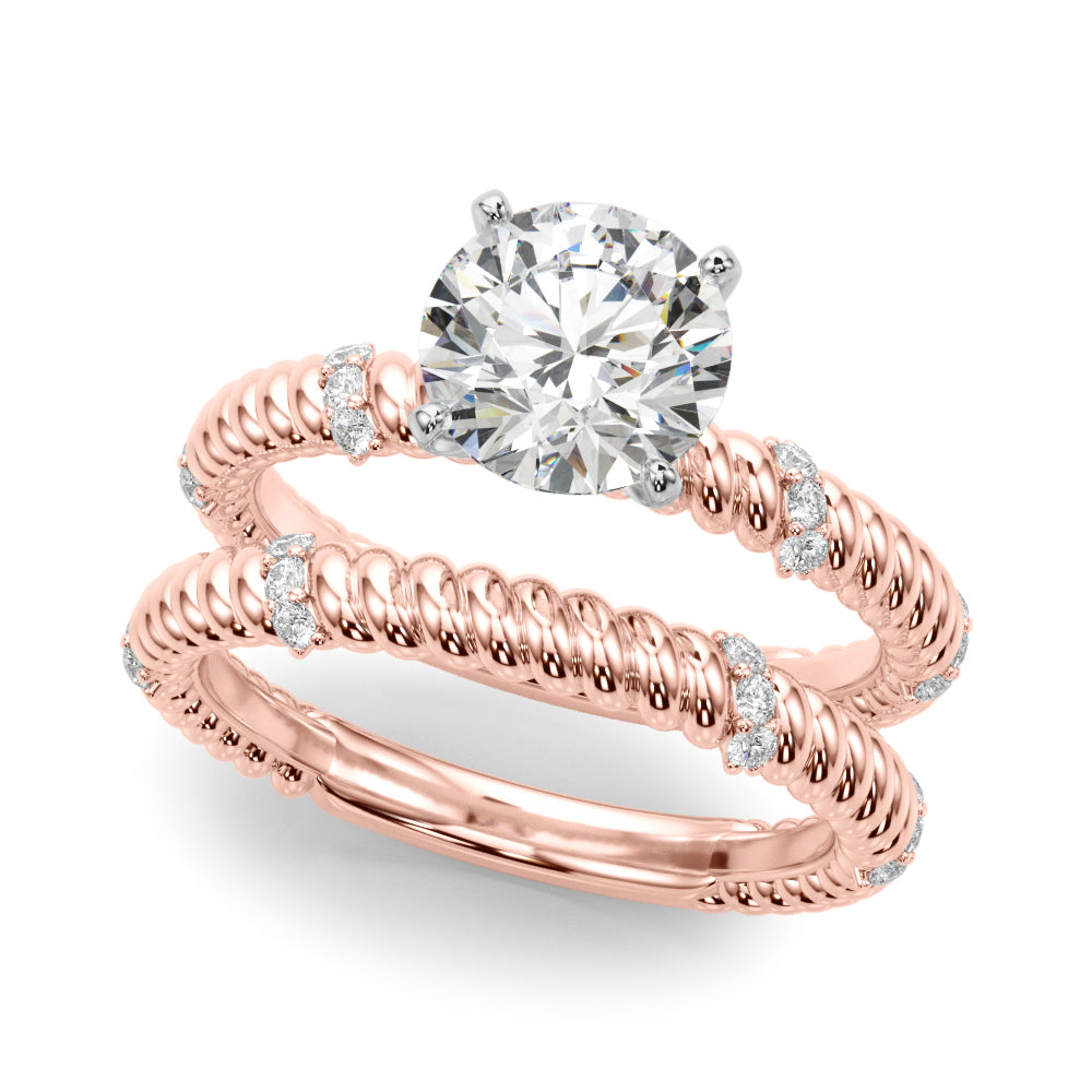 Heirloom Cable Dia Engagement Ring Round Diamond Engagement Ring — 9K/18K Gold & Platinum