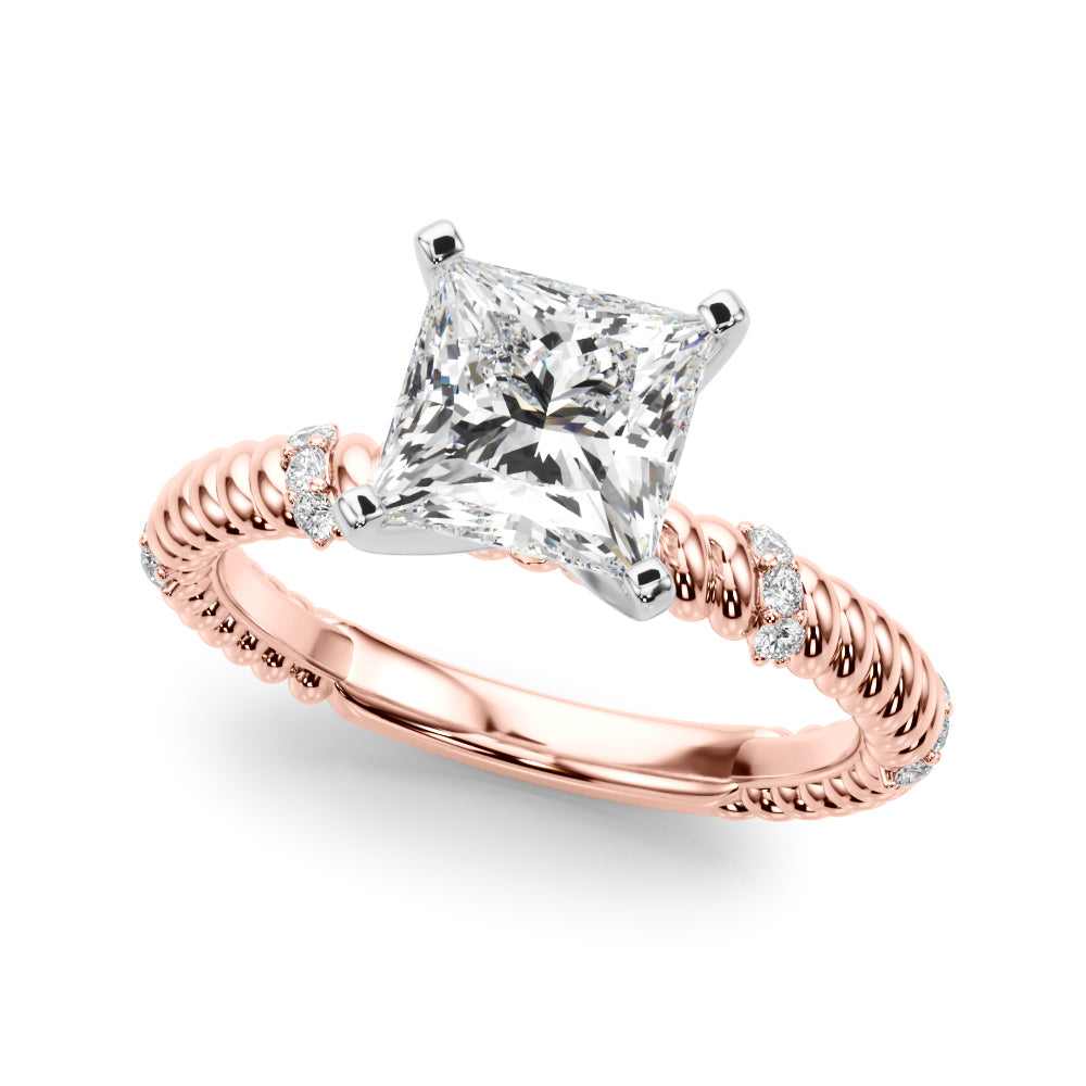 Heirloom Cable Dia Engagement Ring Round Diamond Engagement Ring — 9K/18K Gold & Platinum