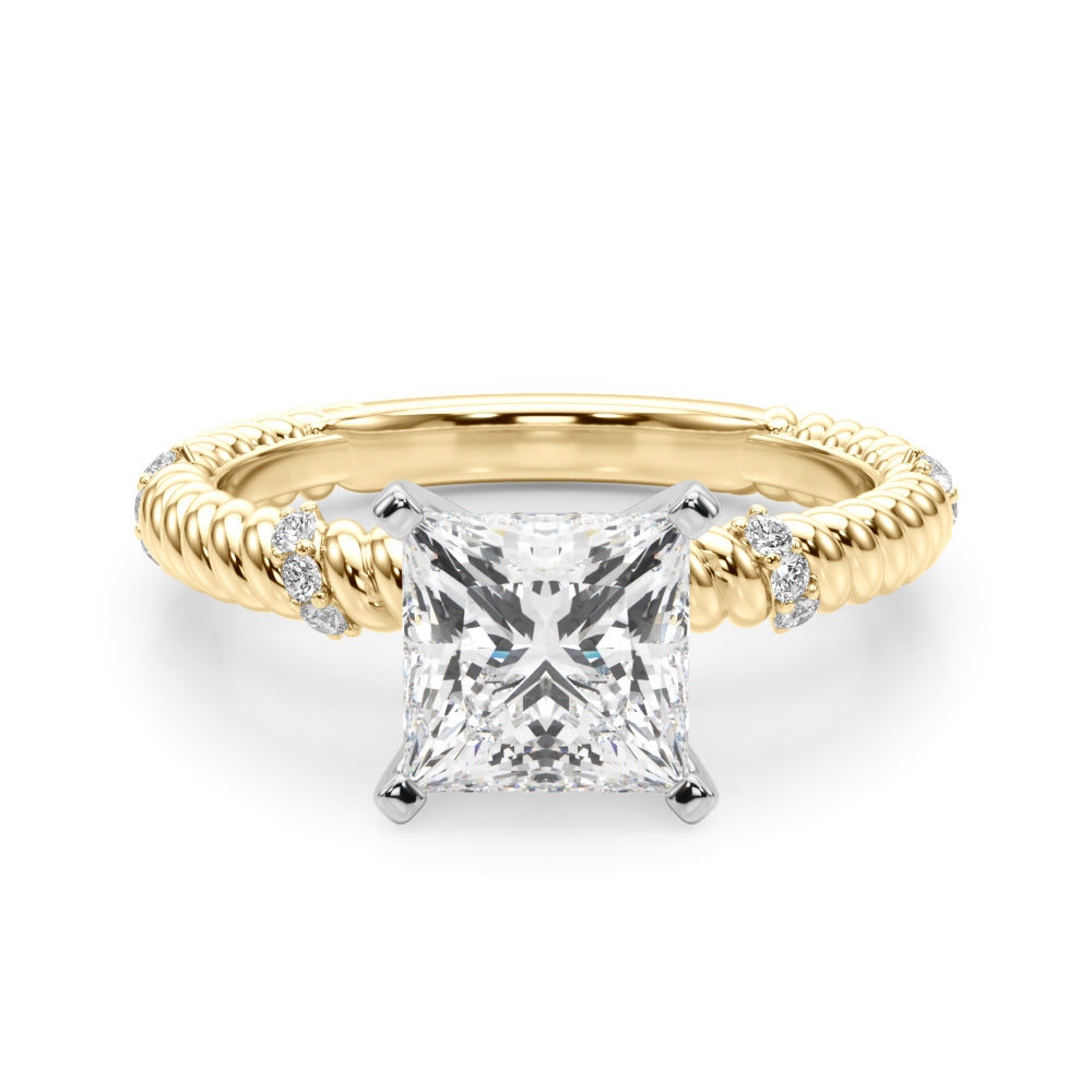 Heirloom Cable Dia Engagement Ring Round Diamond Engagement Ring — 9K/18K Gold & Platinum
