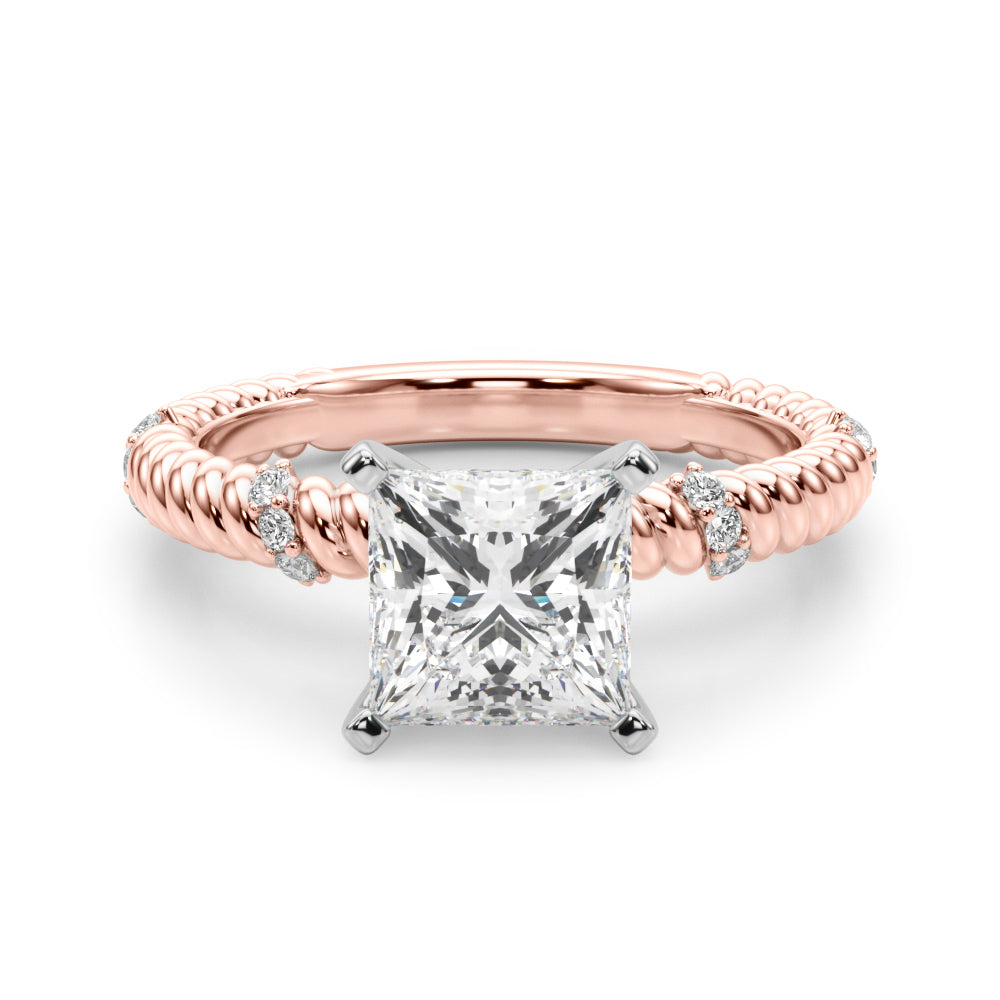 Heirloom Cable Dia Engagement Ring Round Diamond Engagement Ring — 9K/18K Gold & Platinum