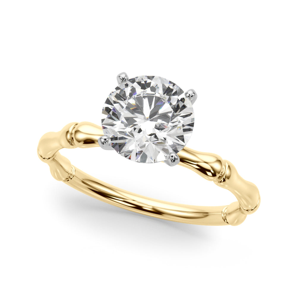 Refined Bamboo Engagement Ring Round Diamond Engagement Ring — 9K/18K Gold & Platinum