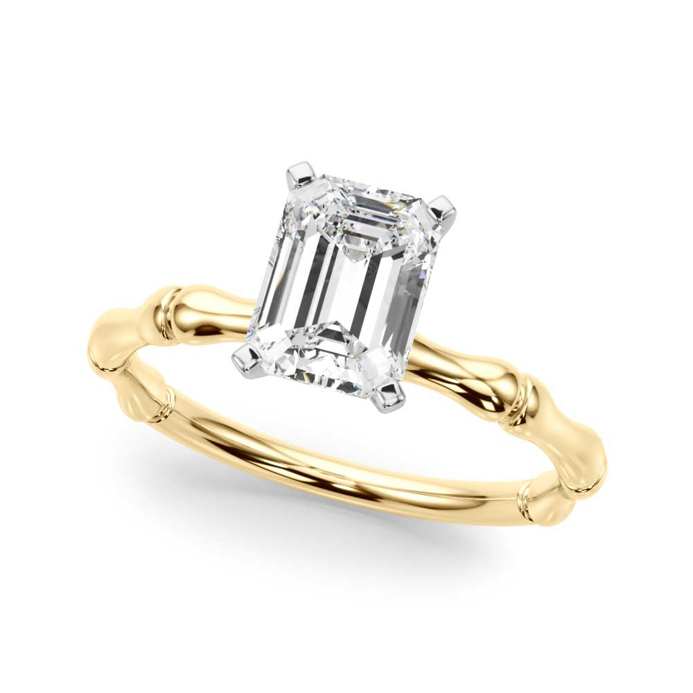 Refined Bamboo Engagement Ring Round Diamond Engagement Ring — 9K/18K Gold & Platinum