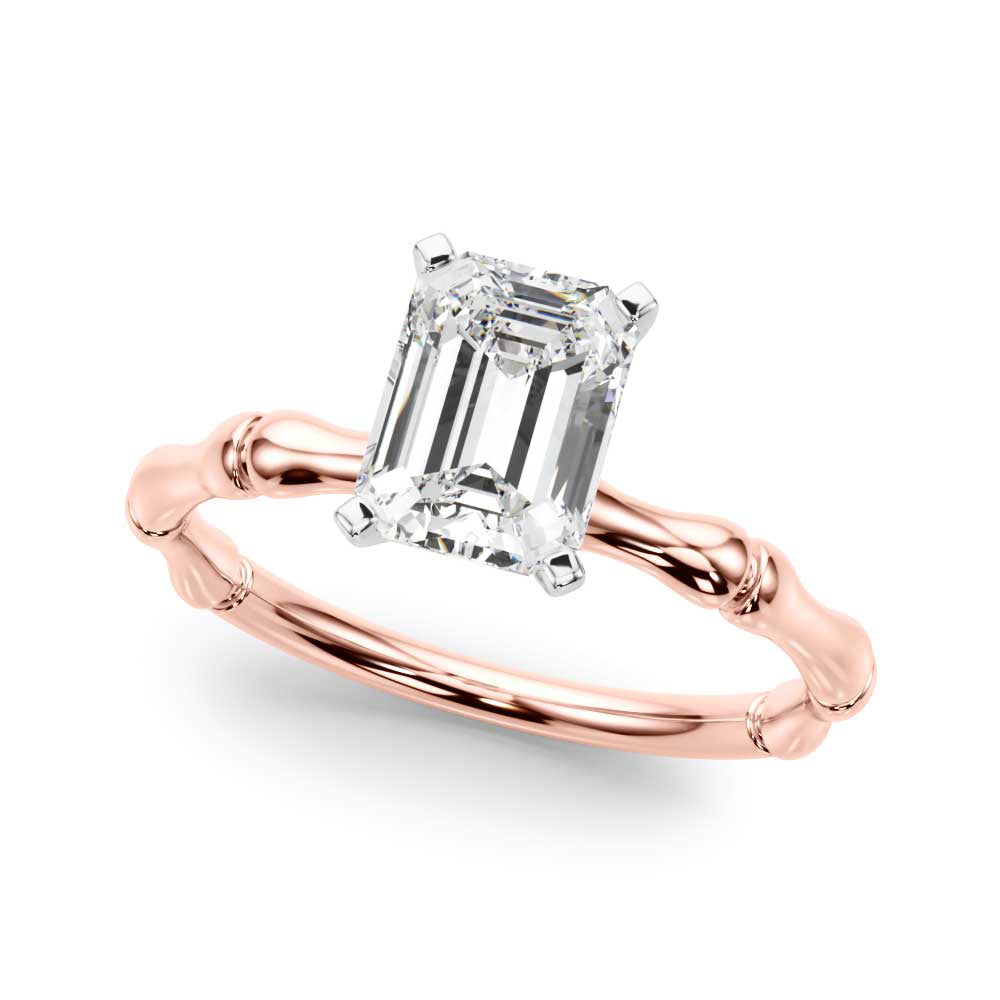 Refined Bamboo Engagement Ring Round Diamond Engagement Ring — 9K/18K Gold & Platinum
