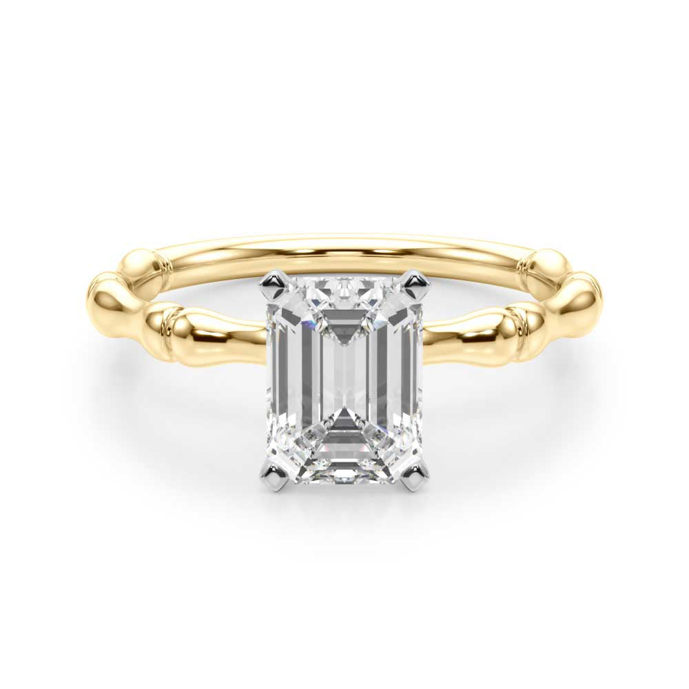 Refined Bamboo Engagement Ring Round Diamond Engagement Ring — 9K/18K Gold & Platinum