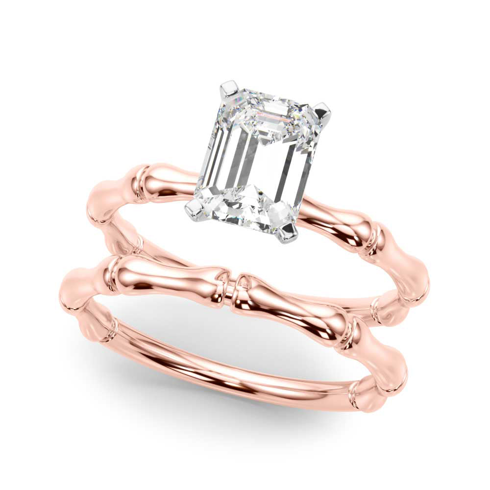 Refined Bamboo Engagement Ring Round Diamond Engagement Ring — 9K/18K Gold & Platinum