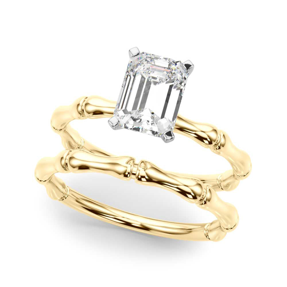 Refined Bamboo Engagement Ring Round Diamond Engagement Ring — 9K/18K Gold & Platinum