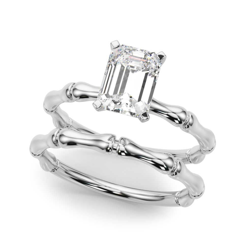 Refined Bamboo Engagement Ring Round Diamond Engagement Ring — 9K/18K Gold & Platinum