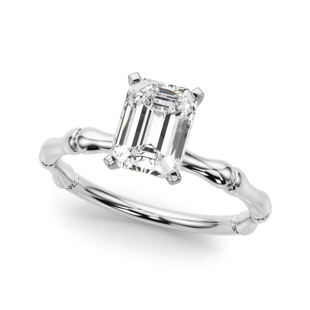 Refined Bamboo Engagement Ring Round Diamond Engagement Ring — 9K/18K Gold & Platinum