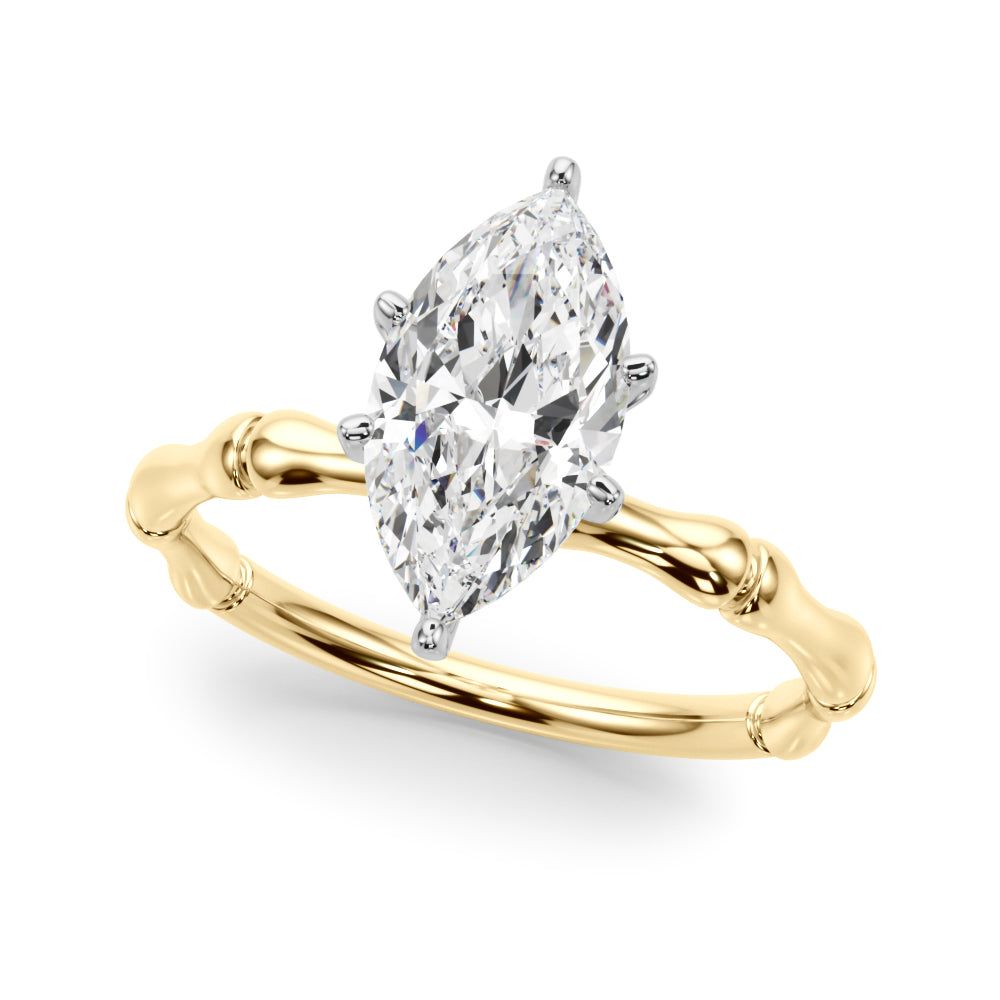 Refined Bamboo Engagement Ring Round Diamond Engagement Ring — 9K/18K Gold & Platinum