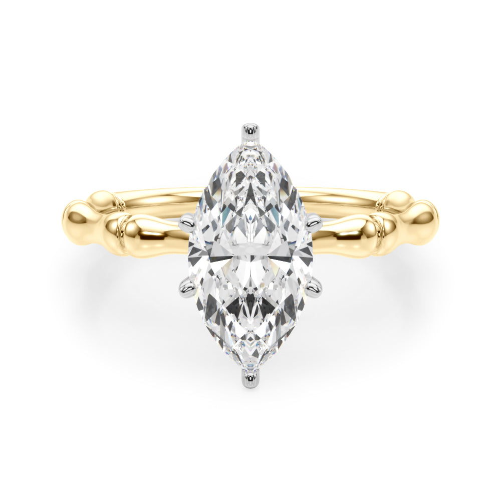 Refined Bamboo Engagement Ring Round Diamond Engagement Ring — 9K/18K Gold & Platinum