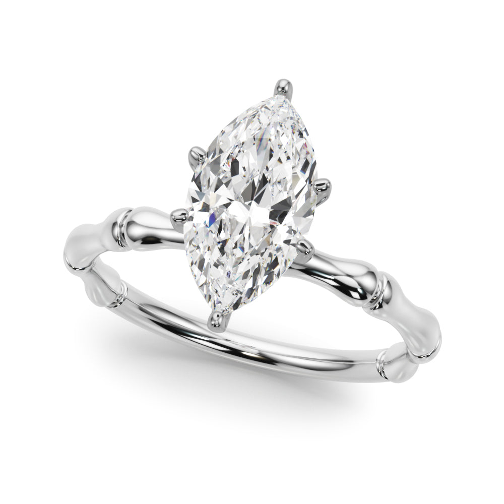 Refined Bamboo Engagement Ring Round Diamond Engagement Ring — 9K/18K Gold & Platinum