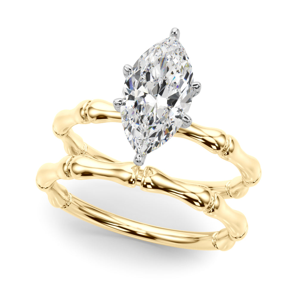 Refined Bamboo Engagement Ring Round Diamond Engagement Ring — 9K/18K Gold & Platinum