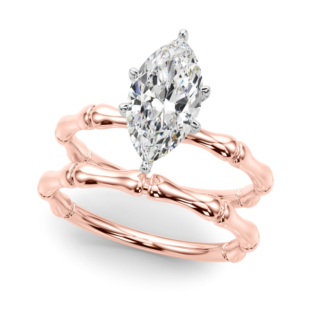 Refined Bamboo Engagement Ring Round Diamond Engagement Ring — 9K/18K Gold & Platinum