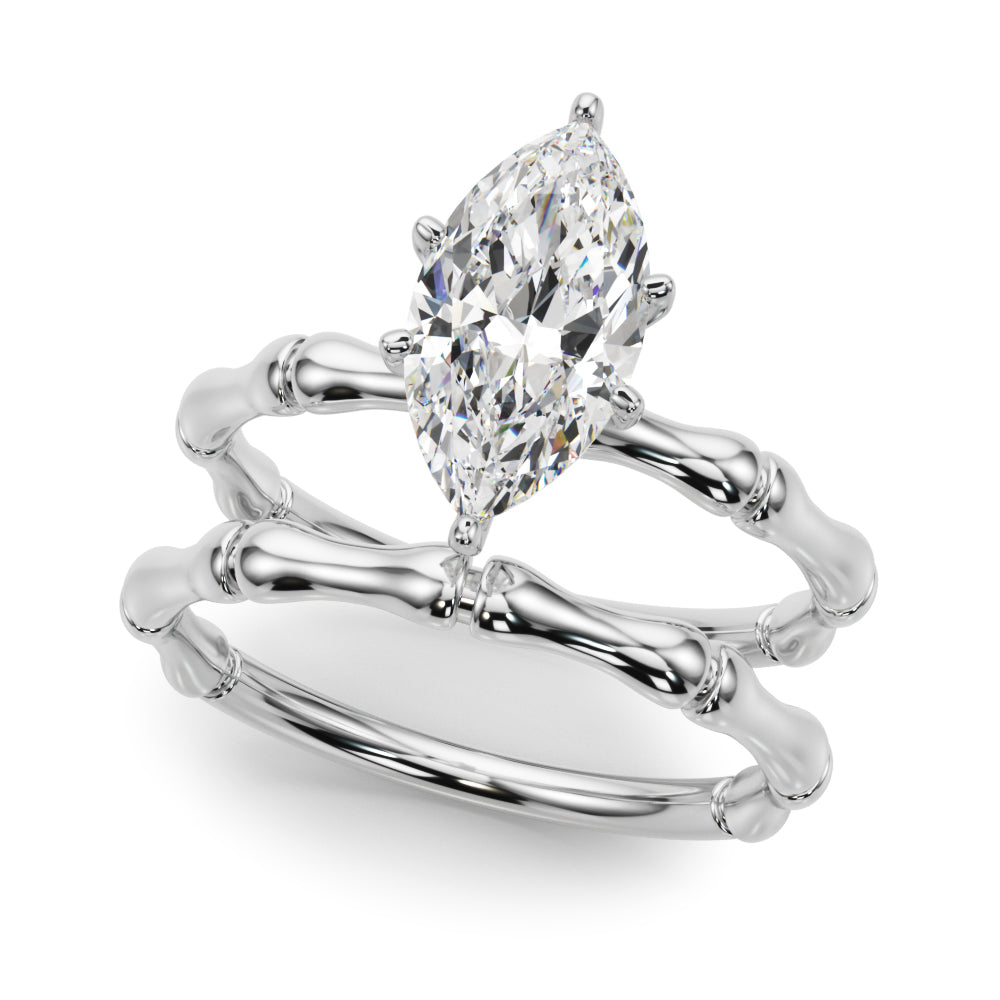 Refined Bamboo Engagement Ring Round Diamond Engagement Ring — 9K/18K Gold & Platinum