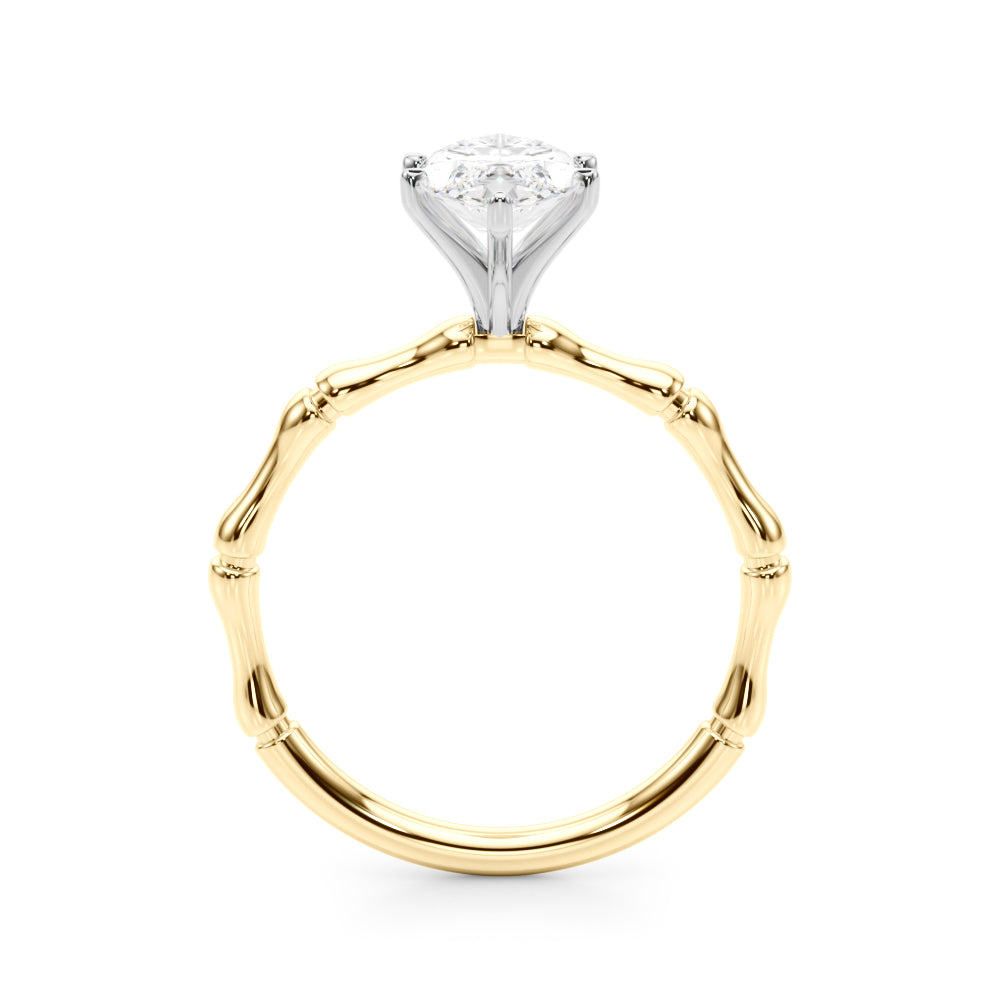 Refined Bamboo Engagement Ring Round Diamond Engagement Ring — 9K/18K Gold & Platinum