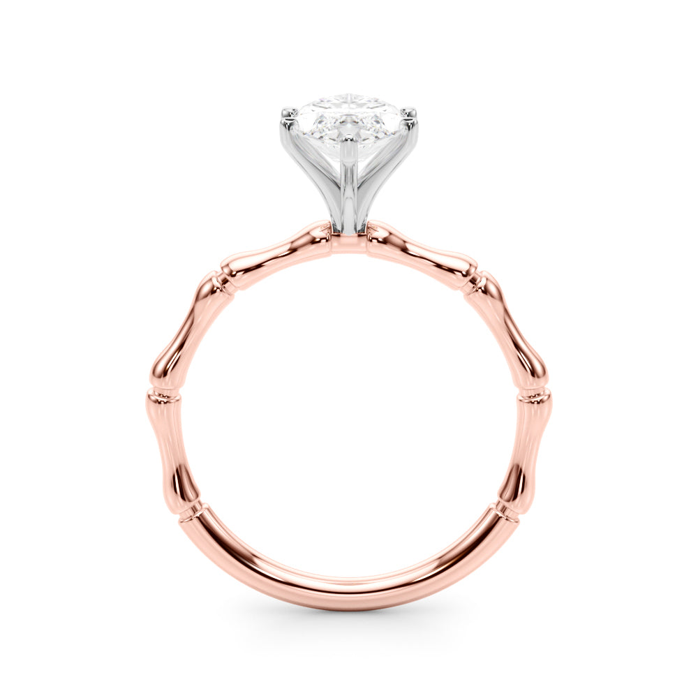 Refined Bamboo Engagement Ring Round Diamond Engagement Ring — 9K/18K Gold & Platinum
