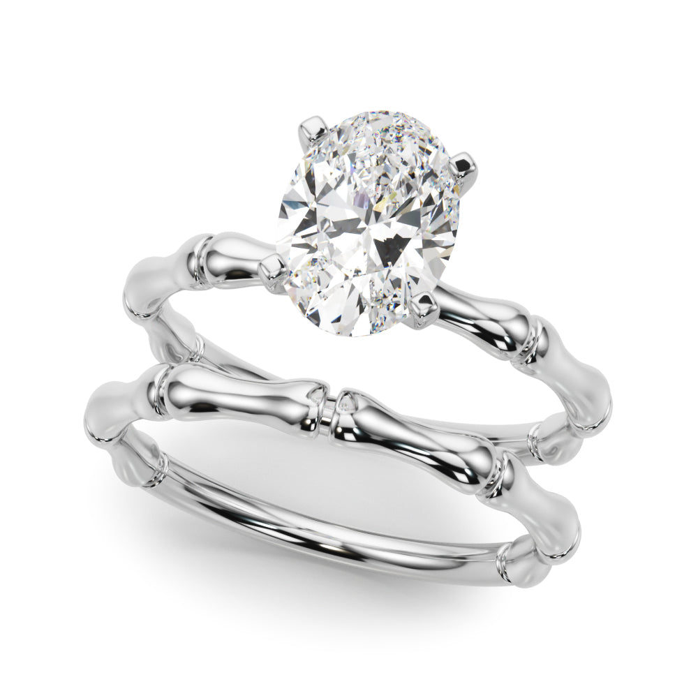 Refined Bamboo Engagement Ring Round Diamond Engagement Ring — 9K/18K Gold & Platinum