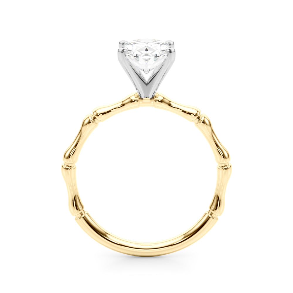 Refined Bamboo Engagement Ring Round Diamond Engagement Ring — 9K/18K Gold & Platinum