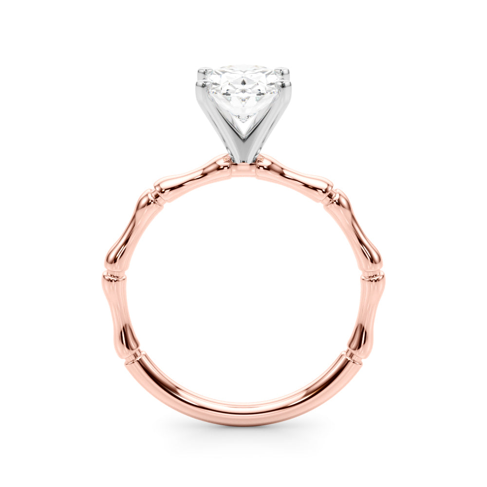 Refined Bamboo Engagement Ring Round Diamond Engagement Ring — 9K/18K Gold & Platinum