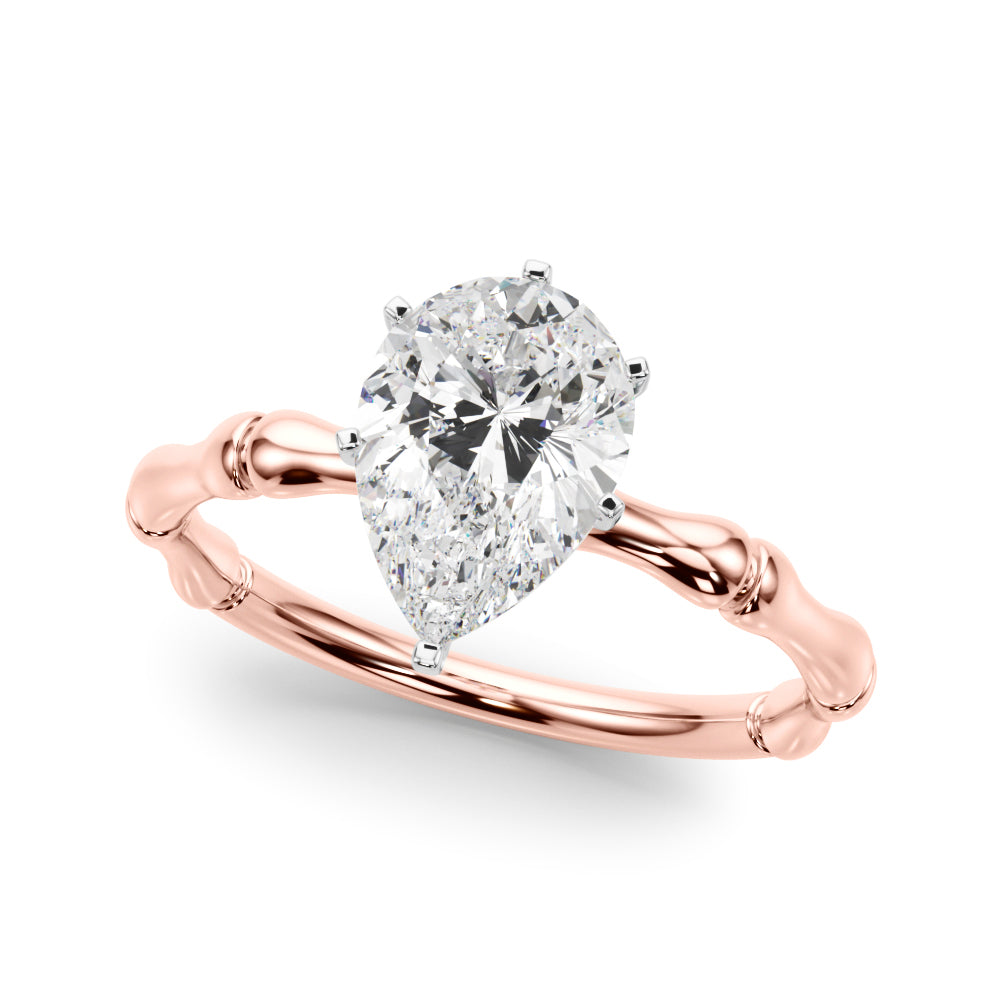 Refined Bamboo Engagement Ring Round Diamond Engagement Ring — 9K/18K Gold & Platinum