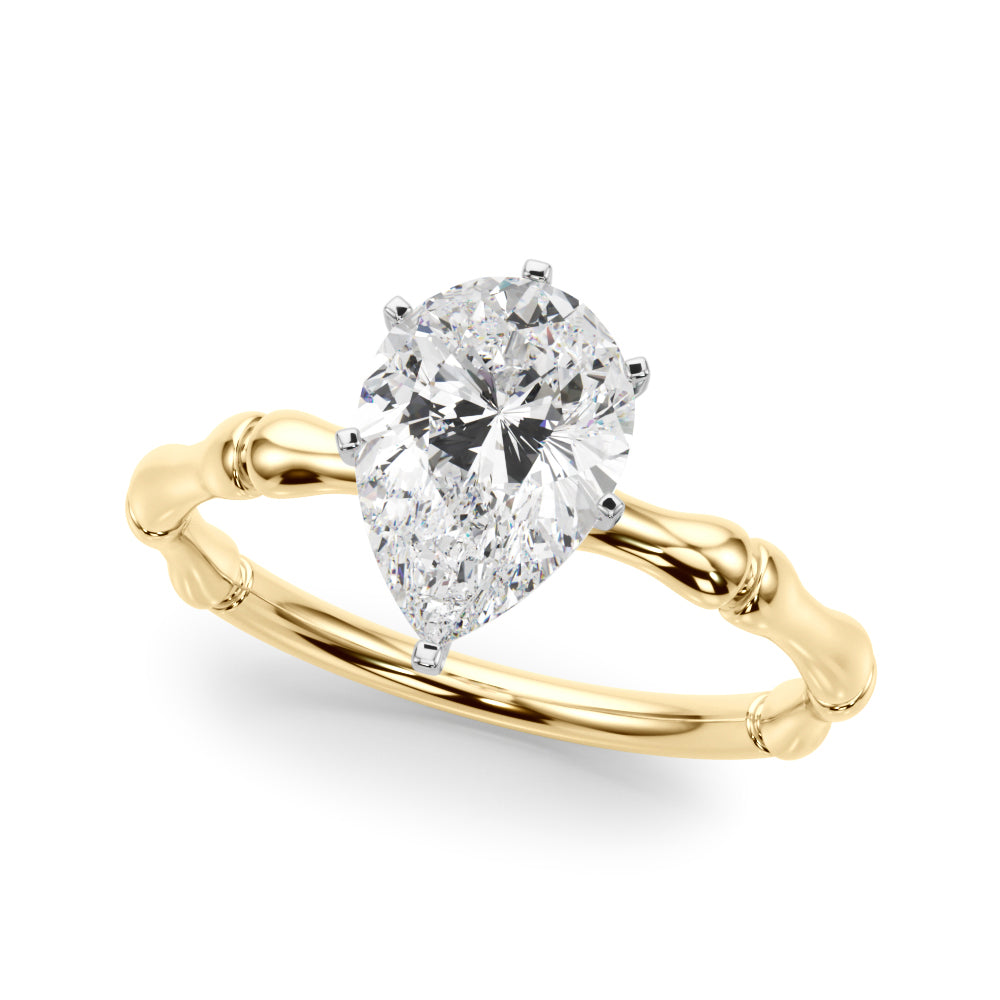 Refined Bamboo Engagement Ring Round Diamond Engagement Ring — 9K/18K Gold & Platinum