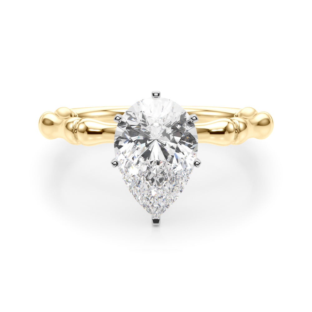 Refined Bamboo Engagement Ring Round Diamond Engagement Ring — 9K/18K Gold & Platinum