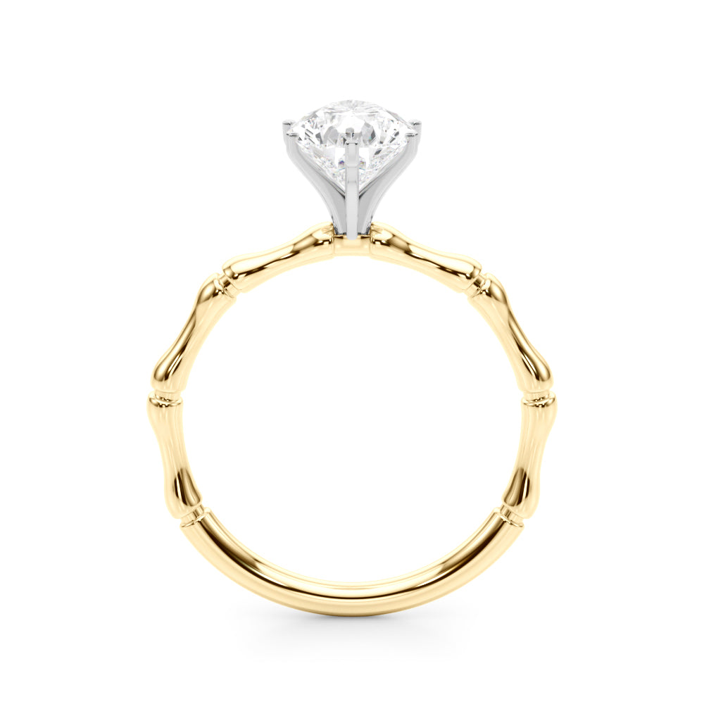 Refined Bamboo Engagement Ring Round Diamond Engagement Ring — 9K/18K Gold & Platinum