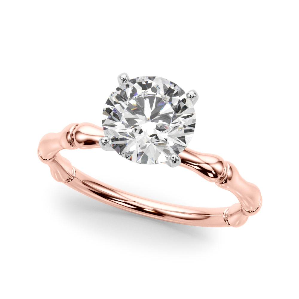 Refined Bamboo Engagement Ring Round Diamond Engagement Ring — 9K/18K Gold & Platinum