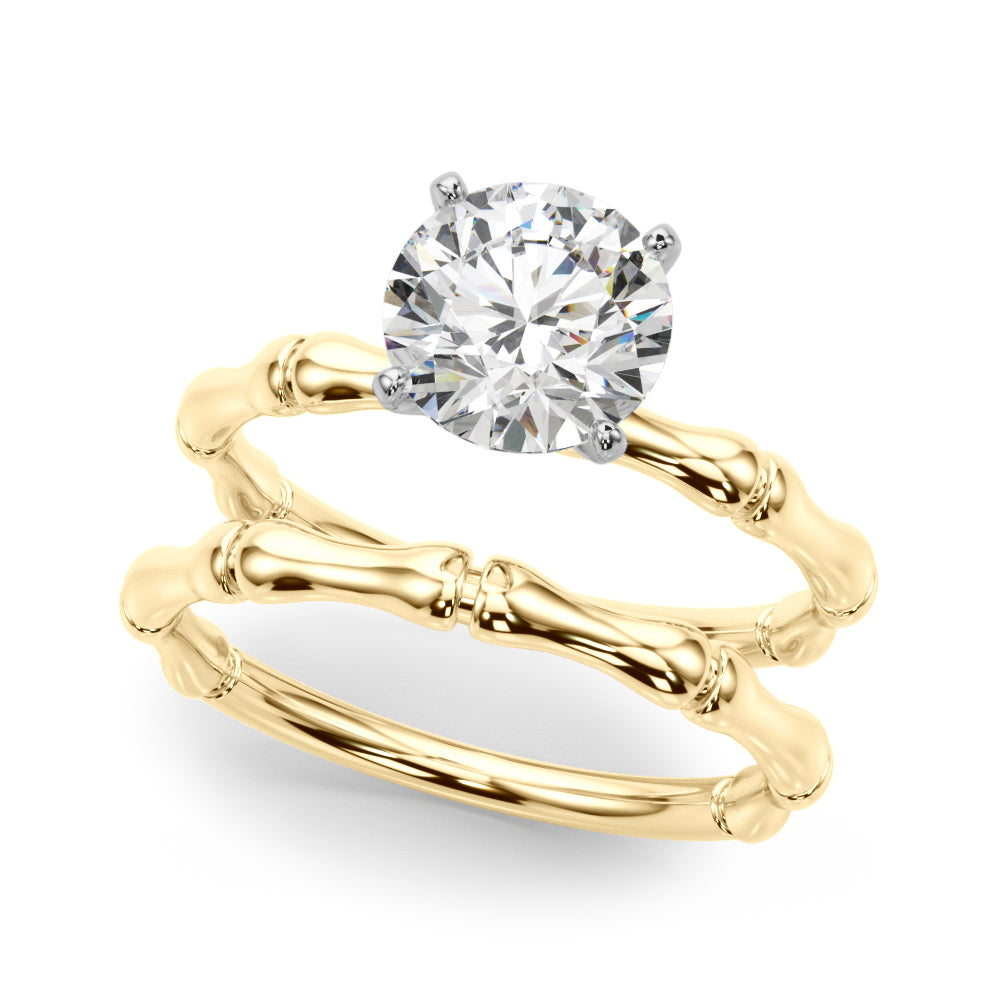 Refined Bamboo Engagement Ring Round Diamond Engagement Ring — 9K/18K Gold & Platinum