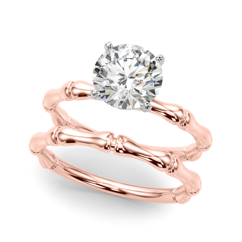 Refined Bamboo Engagement Ring Round Diamond Engagement Ring — 9K/18K Gold & Platinum
