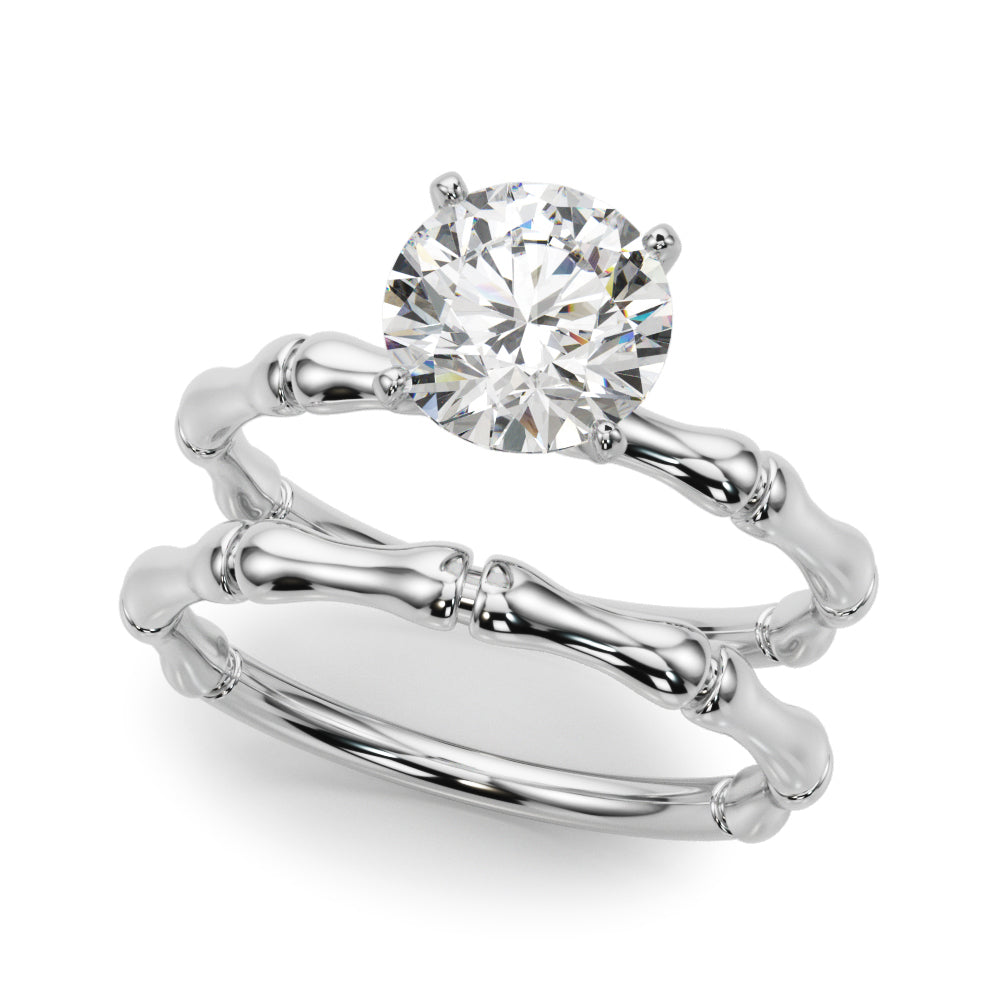 Refined Bamboo Engagement Ring Round Diamond Engagement Ring — 9K/18K Gold & Platinum