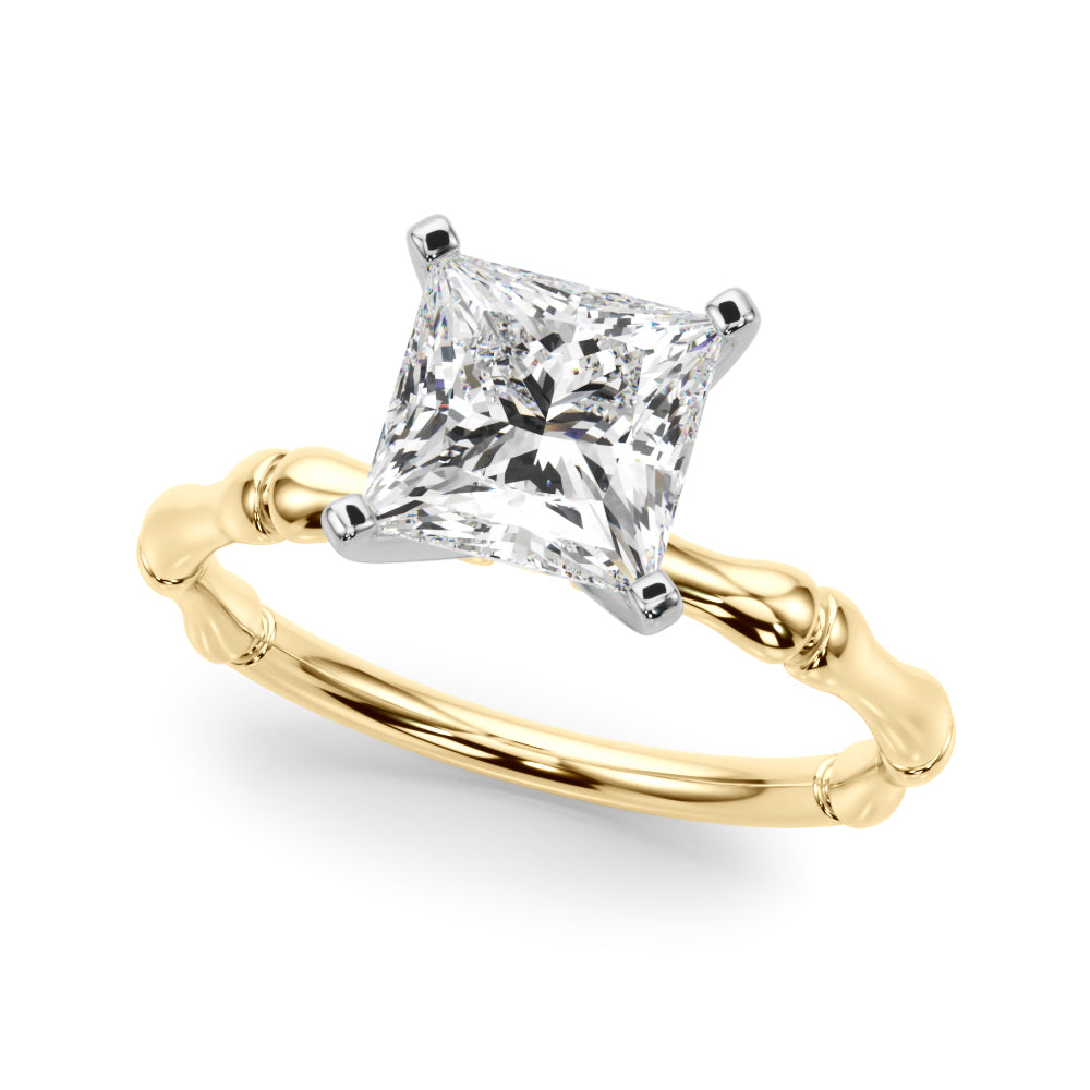 Refined Bamboo Engagement Ring Round Diamond Engagement Ring — 9K/18K Gold & Platinum