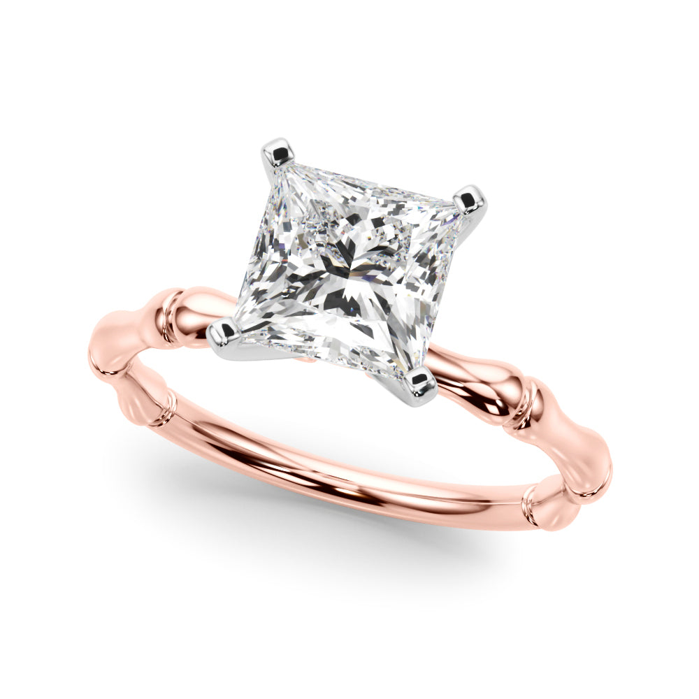 Refined Bamboo Engagement Ring Round Diamond Engagement Ring — 9K/18K Gold & Platinum