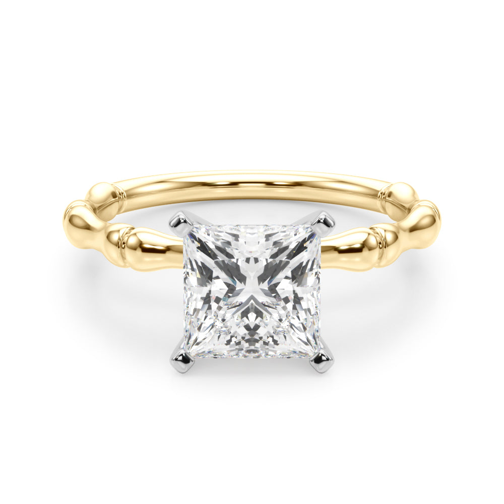 Refined Bamboo Engagement Ring Round Diamond Engagement Ring — 9K/18K Gold & Platinum