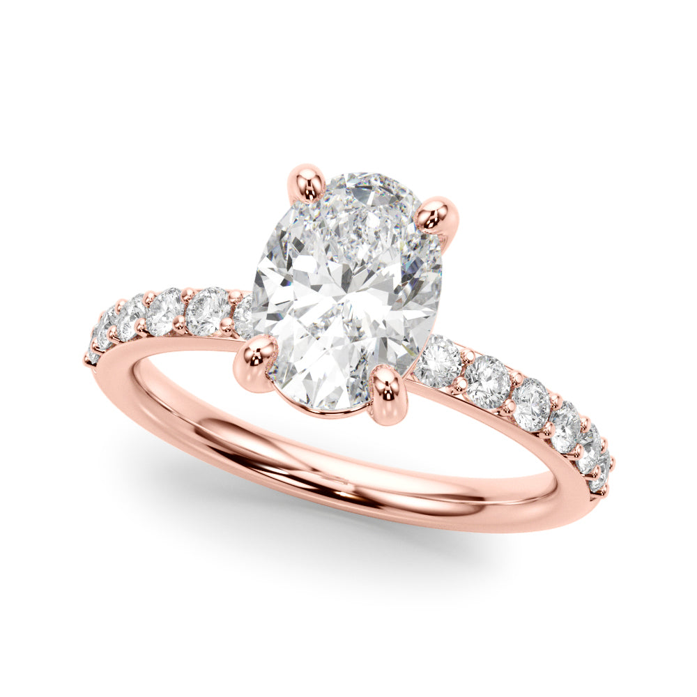 Bespoke Center Single Row Engagement Oval Diamond Engagement Ring — 9K/18K Gold & Platinum