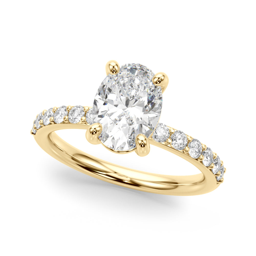Bespoke Center Single Row Engagement Oval Diamond Engagement Ring — 9K/18K Gold & Platinum