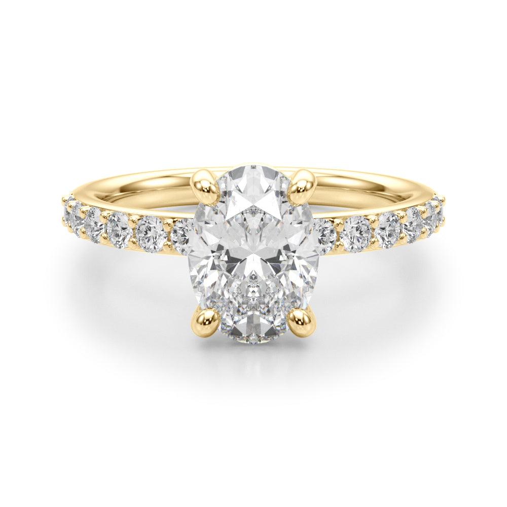 Bespoke Center Single Row Engagement Oval Diamond Engagement Ring — 9K/18K Gold & Platinum
