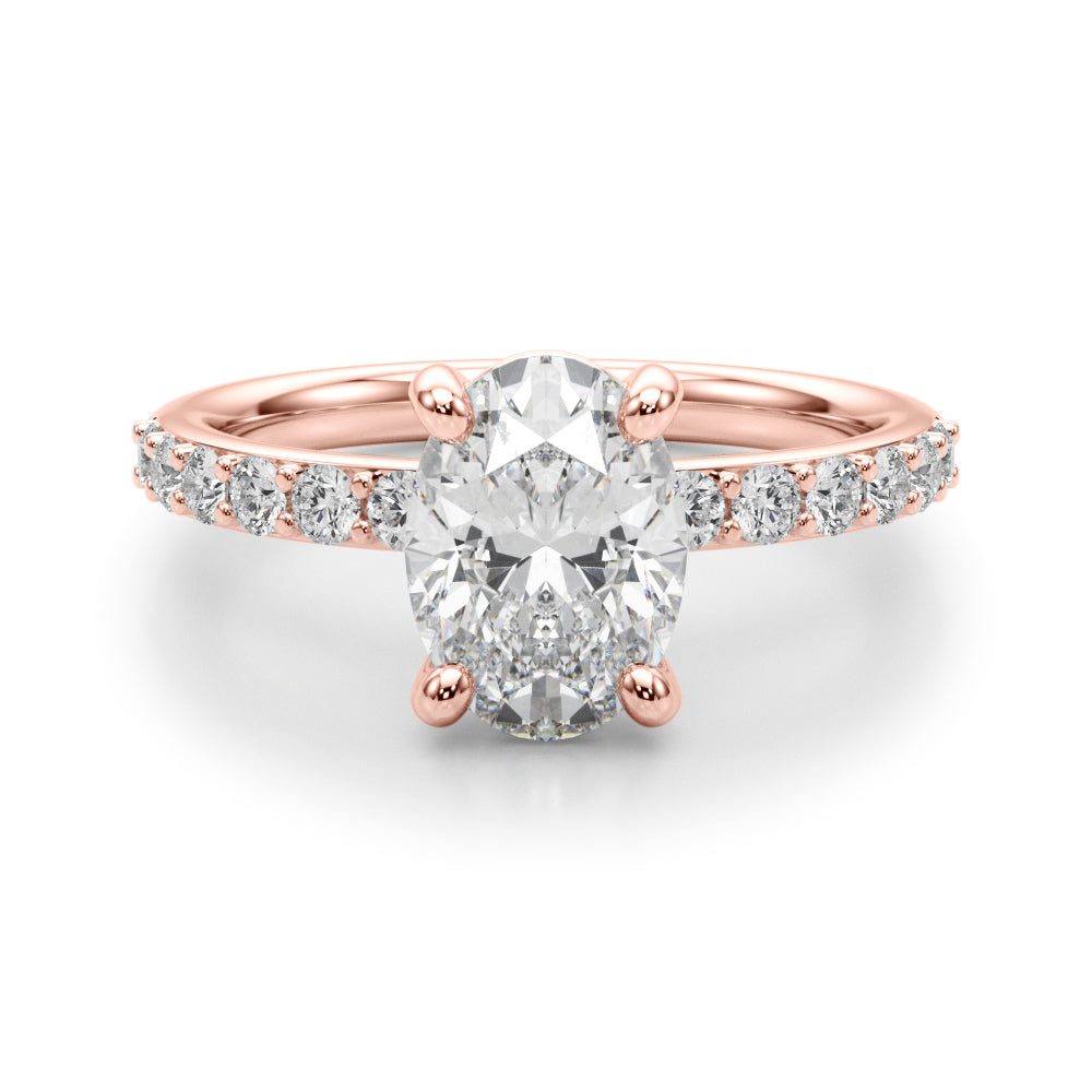 Bespoke Center Single Row Engagement Oval Diamond Engagement Ring — 9K/18K Gold & Platinum